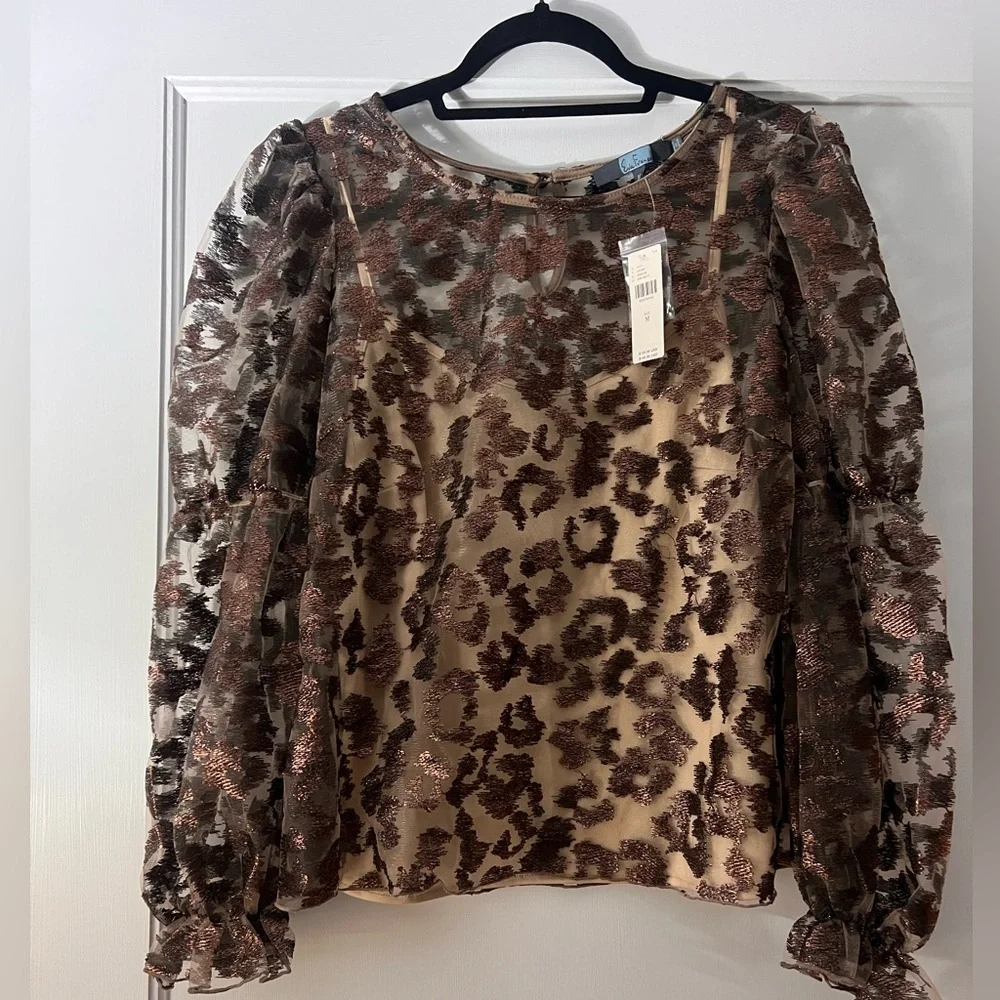 NWT- Anthropologie - Eva Franco - Sheer Puff Sleeve Leopard Print Blouse Size M